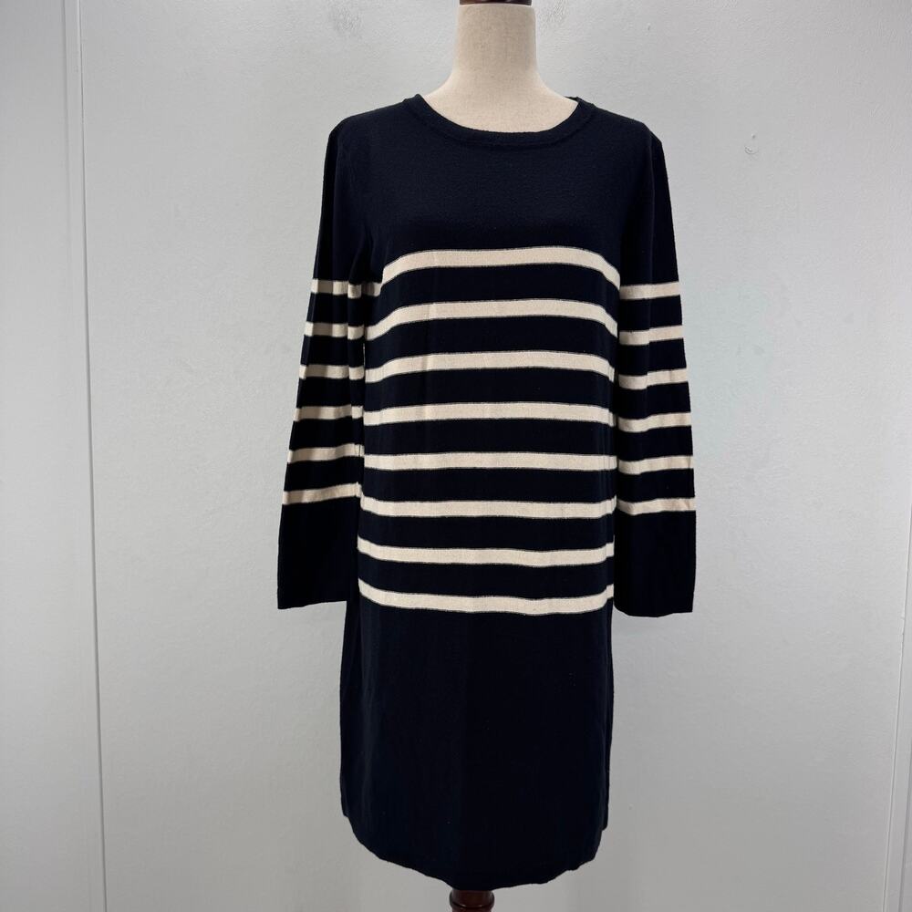 NWT APC Black White Striped Silk Sweater Dress Womens XL Preppy Travel Old Money